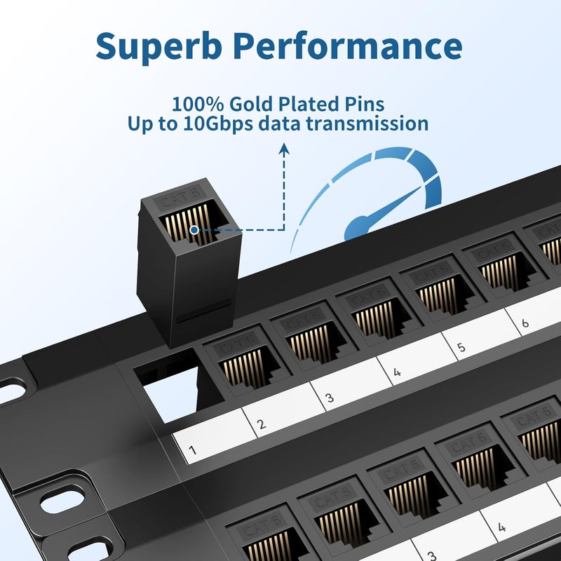 LinkNexa 48 Port Patch Panel, Keystone Patch Panel 48 Port Loaded with RJ45 Couplers Plus 4 Spare, 10G Pass-Through, UTP 19-Inch 2U Ethernet Panel with Removable Back Bar for Cat5, Cat5e, Cat6 Cabling - Image 3